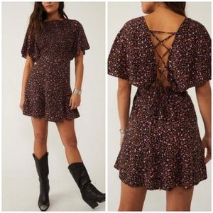 Free People Florence Tie-back Smocked Mini Dress XS